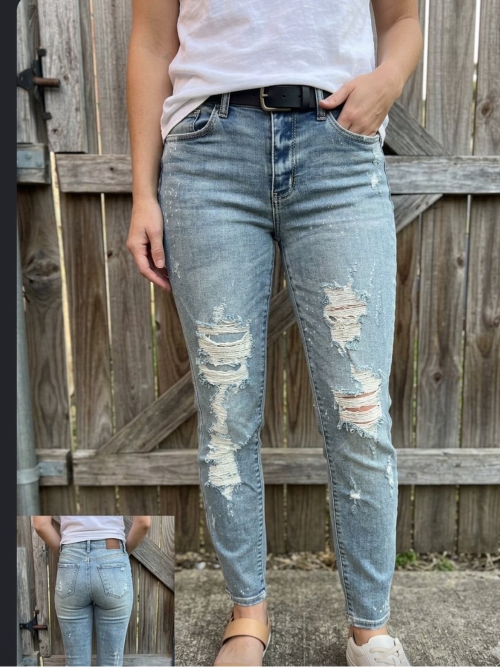 Judy Blue Distressed Light Blue paint splatter Skinny Jeans